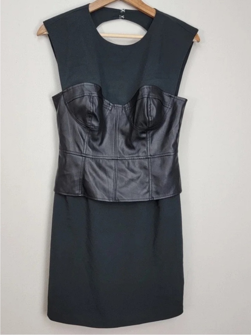 Anthropologie Maeve Faux Leather Corset Cut Out Mini Black Dress Women's Size 16